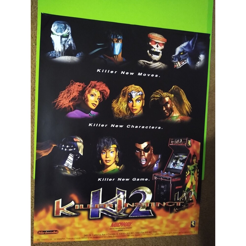 Midway Killer Instinct 2 Arcade POSTER 1995 Original NOS Video Game 28 X 22 Art